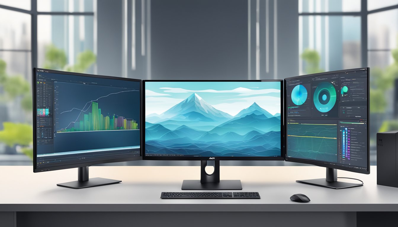 A sleek AOC international monitor displays cutting-edge technology with vibrant colors and crisp details