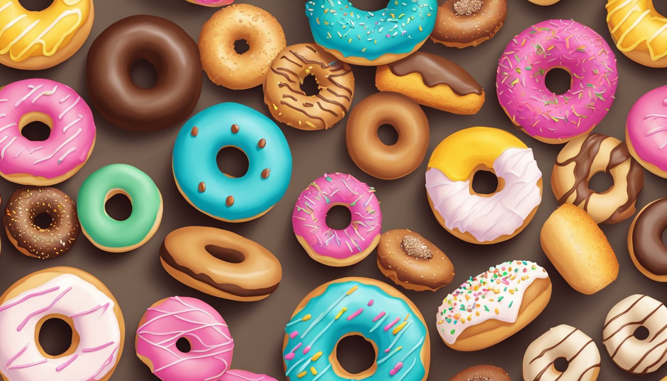 A display of colorful and uniquely shaped donuts from various Singaporean donut brands, showcasing the variety and specialty of the local donut scene