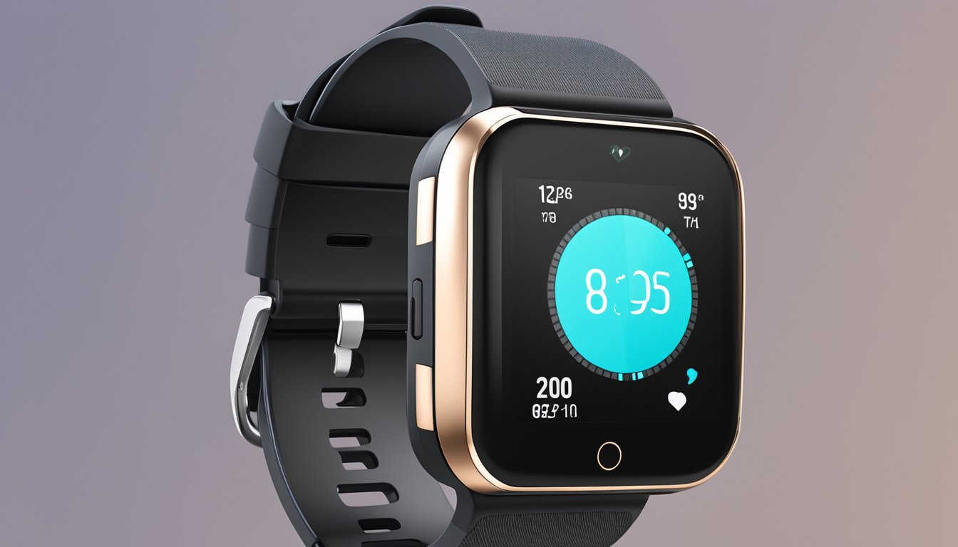 A smart watch with sleek design and advanced features, including heart rate monitor and GPS tracking, displayed on a digital screen