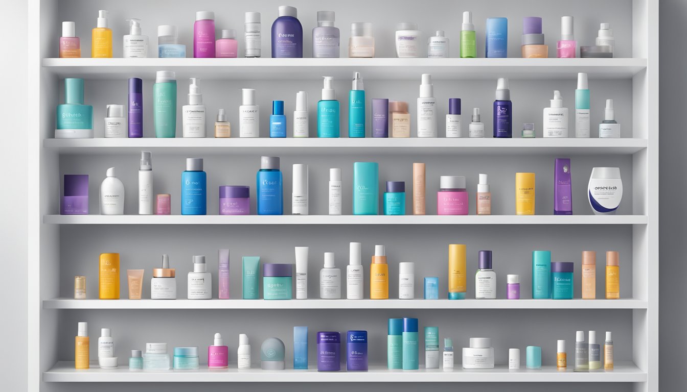 Multiple botox brand logos arranged on a sleek, white display shelf
