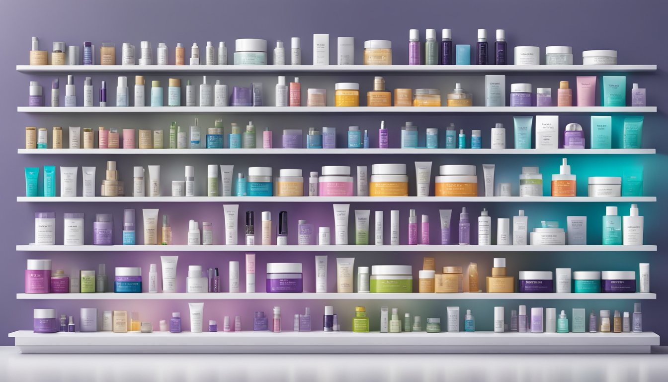 A display of popular Botox brands arranged on a sleek, modern shelf. Bright, clean lighting highlights the distinct packaging of each product