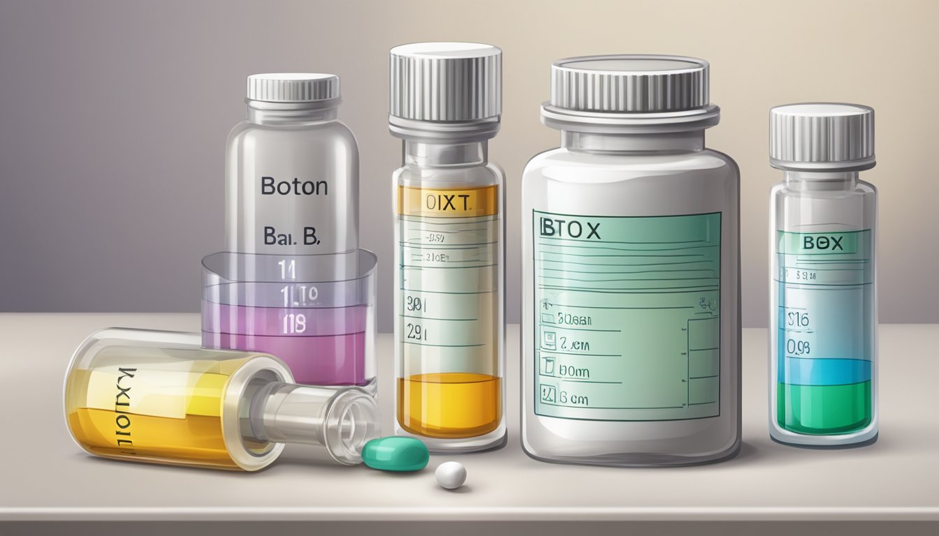 Two vials labeled "Botox A" and "Botox B" sit on a table, with a chart showing cost and longevity beside them