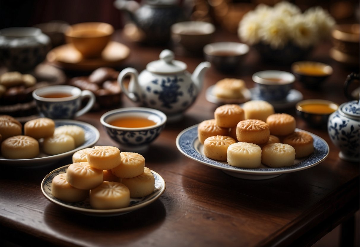 A table set with various Chinese tea cakes, showcasing regional variations and cultural significance