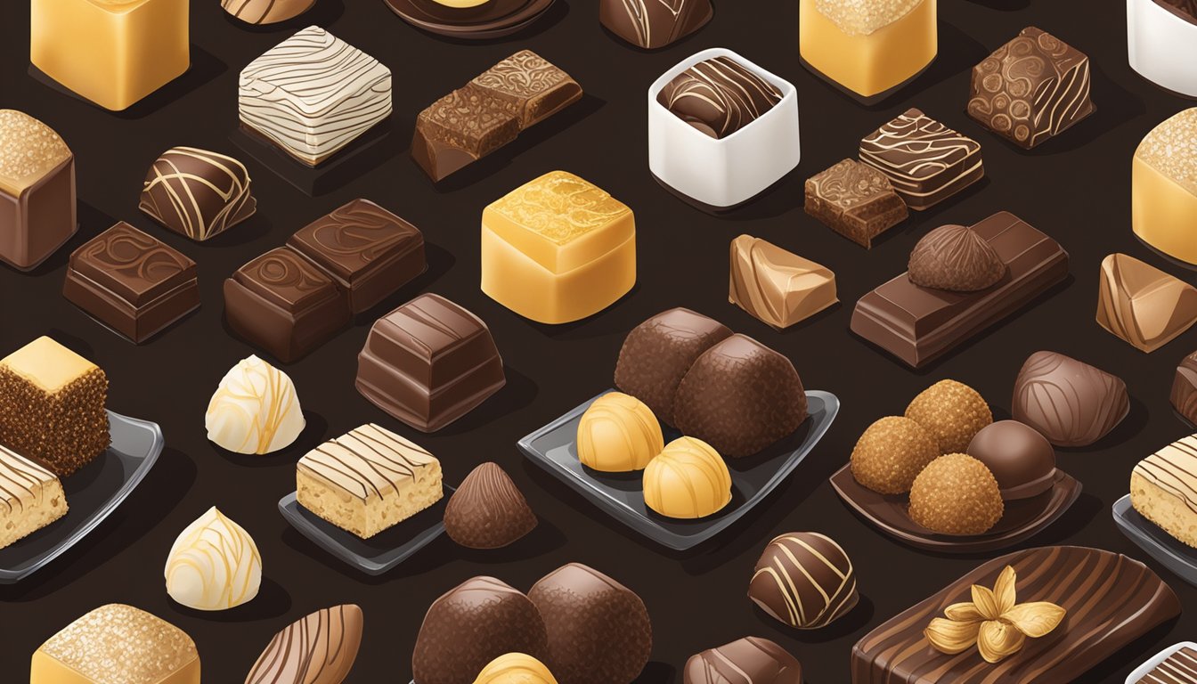 A table adorned with an assortment of Belgian chocolate truffles from various renowned brands. The rich, decadent treats are beautifully presented on elegant platters, showcasing the heritage of Belgian chocolate
