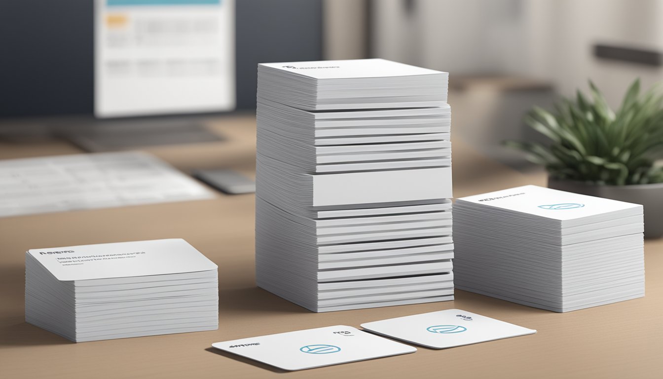 A stack of FAQ cards with Amore Pacific branding, neatly organized on a sleek, modern desk