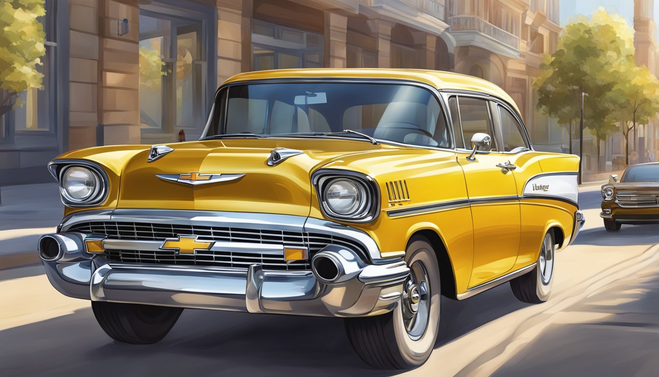 A brand new Chevrolet gleams in the sunlight, its sleek lines and polished exterior catching the eye of passersby