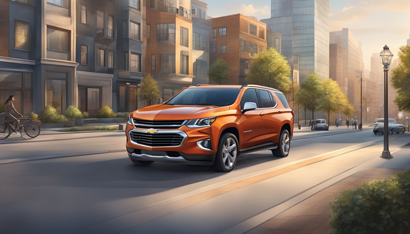 A brand new Chevrolet is surrounded by state-of-the-art technology and infotainment features. The sleek design and modern features are highlighted in the scene