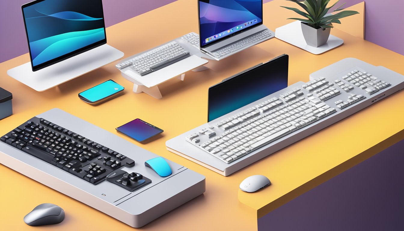 Multiple keyboard brands displayed in a bright, modern showroom. Cutting-edge designs and innovative features are highlighted