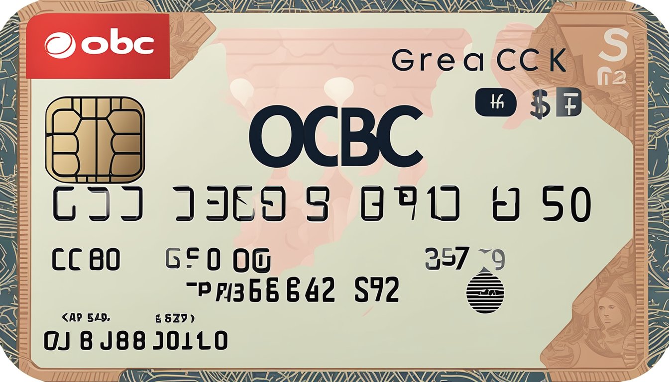 A credit card with OCBC and Great Eastern logos surrounded by dollar signs, representing fees and charges