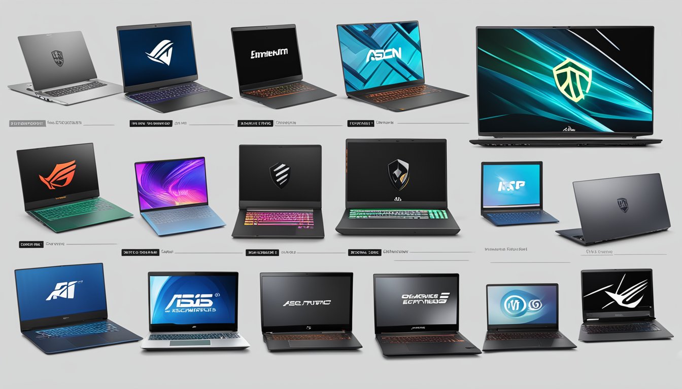 A table showcasing top gaming laptop brands with logos and specs displayed