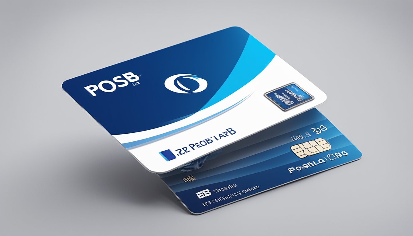 A sleek POSB Everyday Card lies on a white background, with the POSB logo prominently displayed. The card features a modern design with a mix of blue and white colors