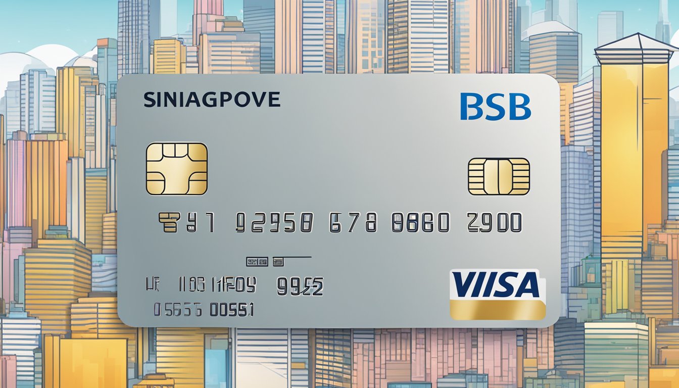 The POSB Everyday Credit Card is shown with a list of fees and charges. The card is displayed against a backdrop of the Singapore skyline