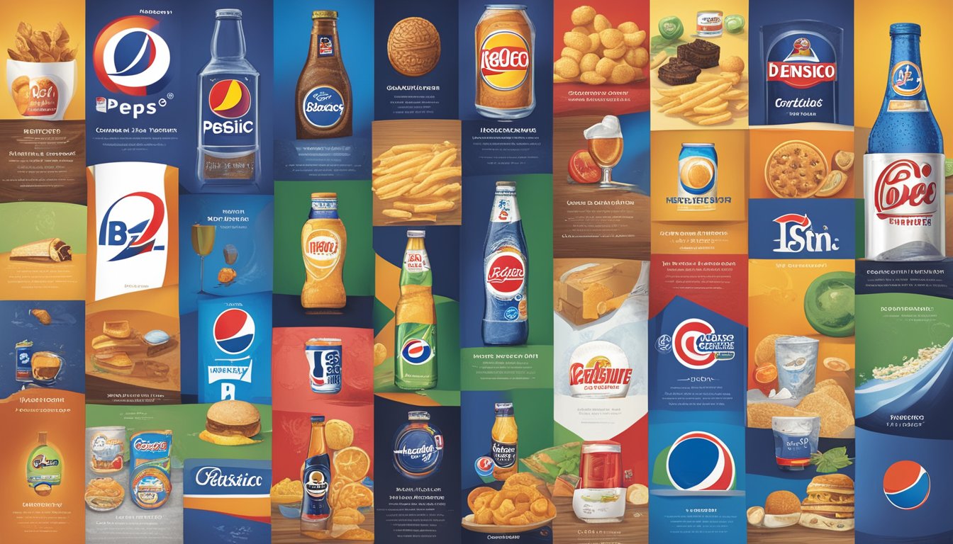 PepsiCo's history depicted through iconic brand logos and a timeline of influential leaders