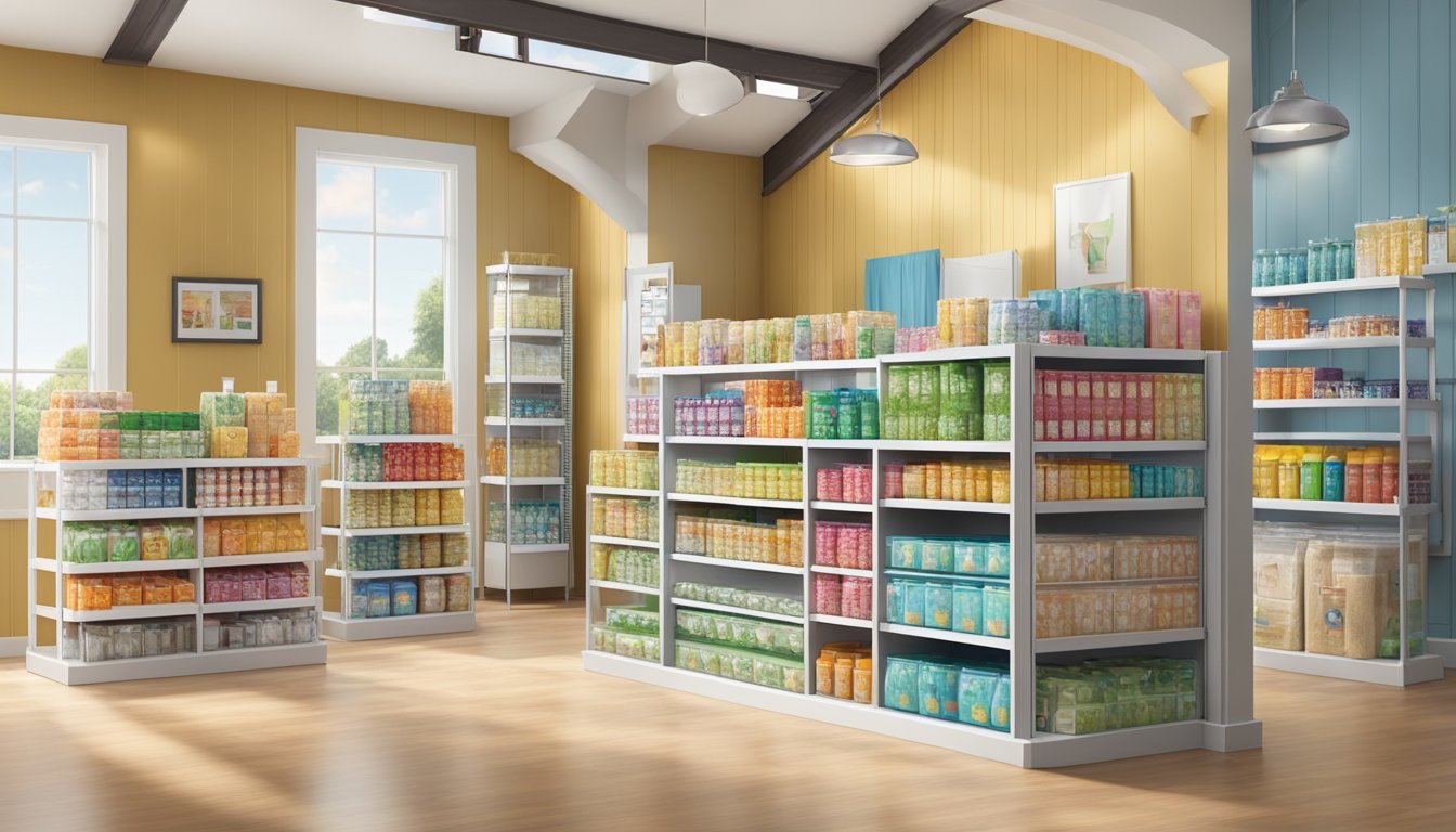 Various house brand products displayed side by side. Price tags and quality indicators visible. Customers comparing items