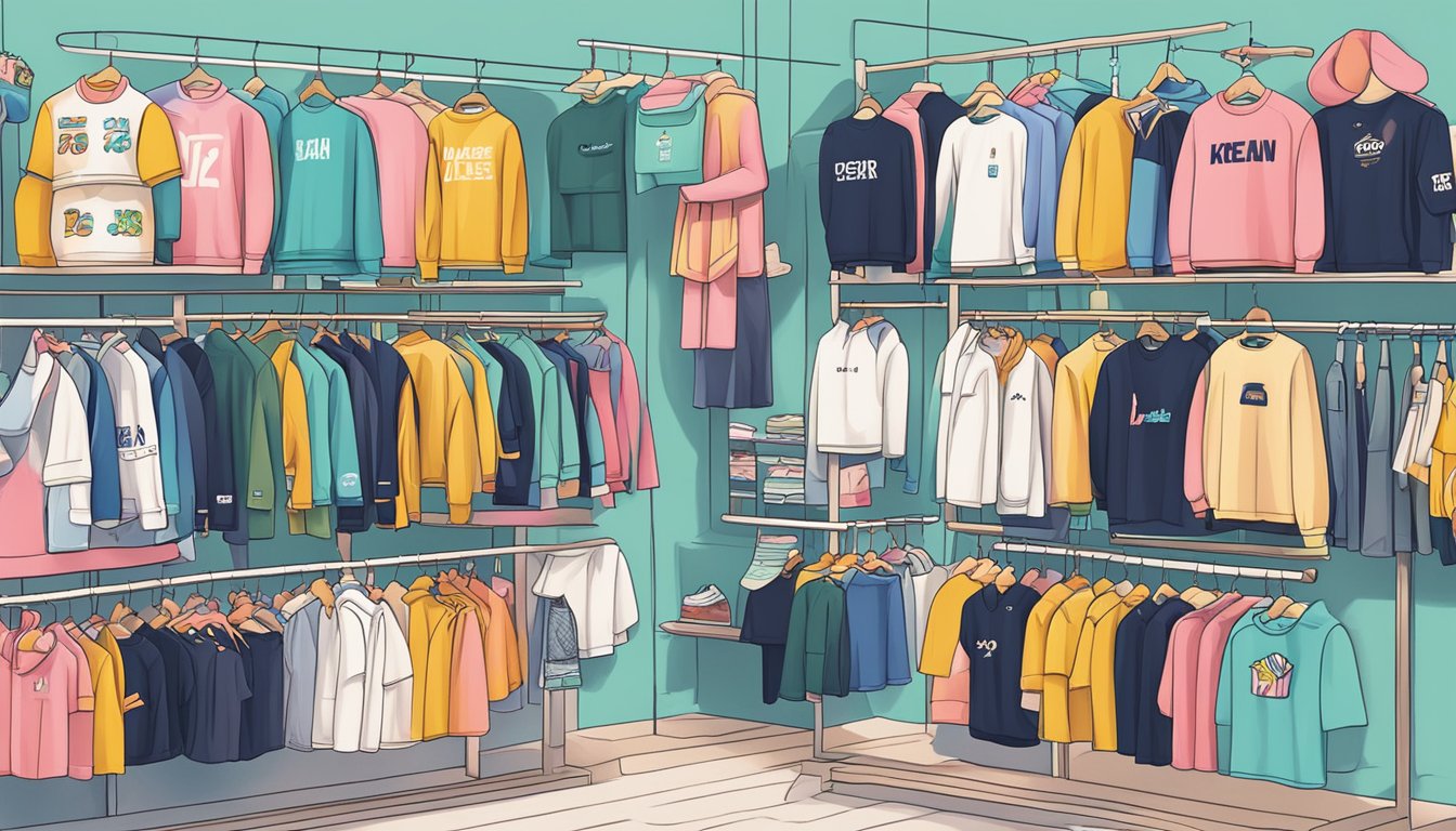 A colorful display of popular Korean clothing brands with bold typography and modern designs