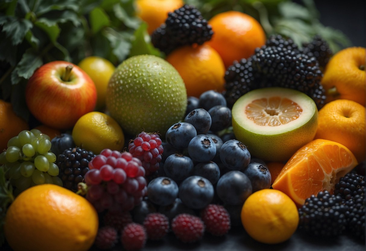 Fruits and vegetables are being processed using freeze-drying and dehydration techniques, showing the difference in texture and appearance