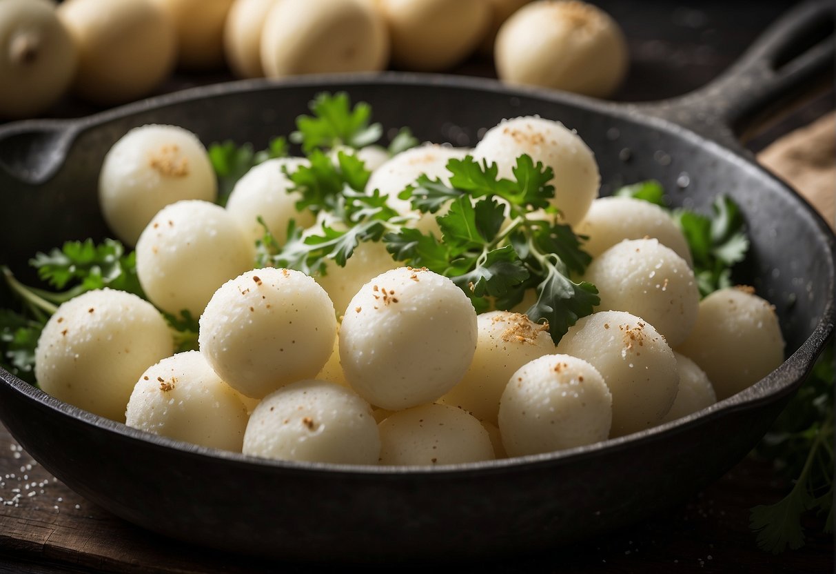 Grate turnips, mix with flour and seasoning. Steam in a pan, then cool and slice. Serve with soy sauce