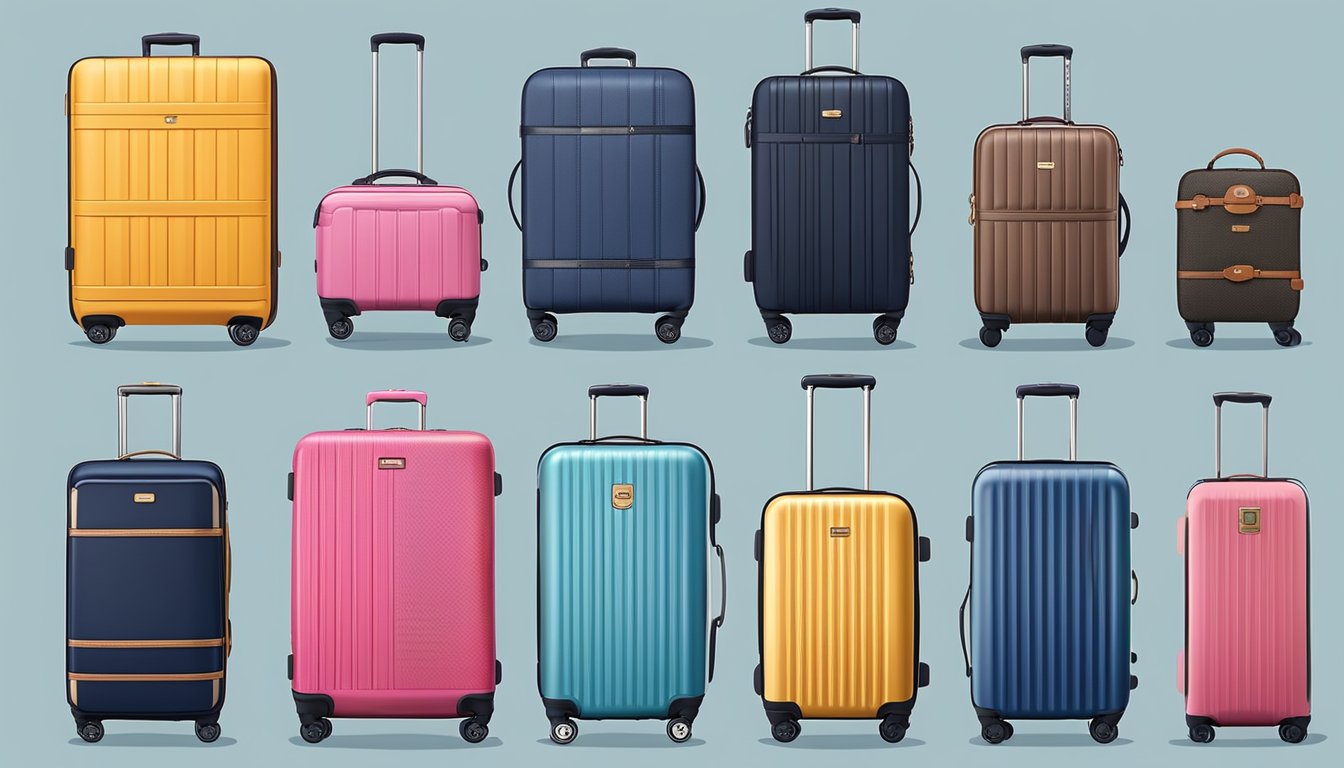 A display of top 10 luggage brands arranged in a row, each with their distinct logos and designs, showcasing their quality and variety