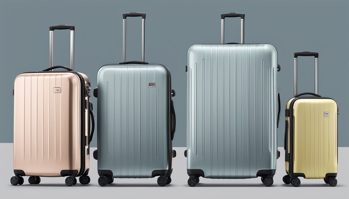 A lineup of sleek, modern suitcases with innovative features, showcasing top 10 global luggage brands