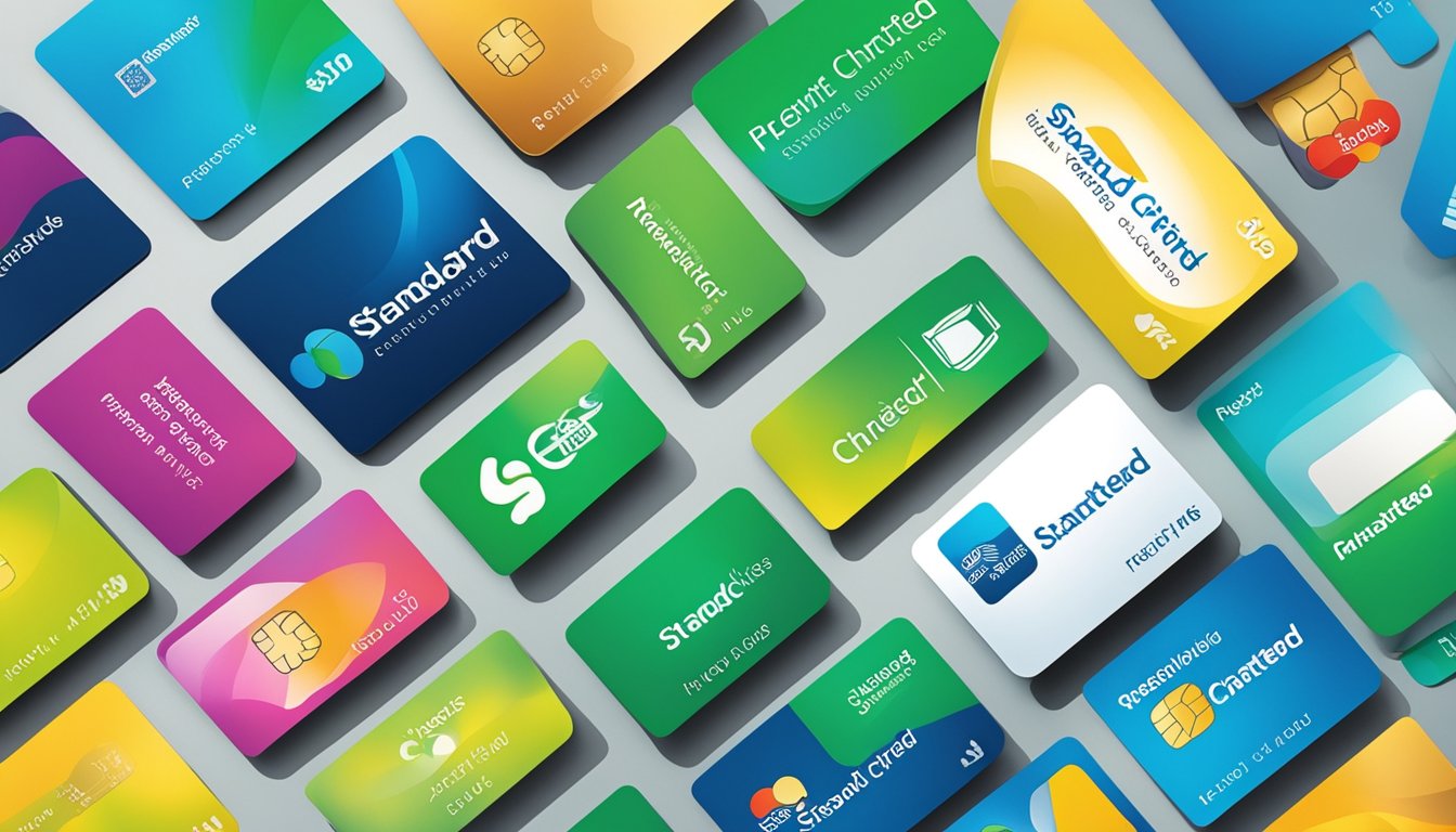 The Standard Chartered Rewards+ Credit Card logo displayed alongside various partner logos, with text highlighting additional perks