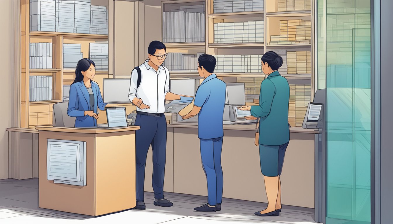 An employment pass holder in Singapore receives financial products from a money lender, showcasing the accessibility of financial services for foreign workers