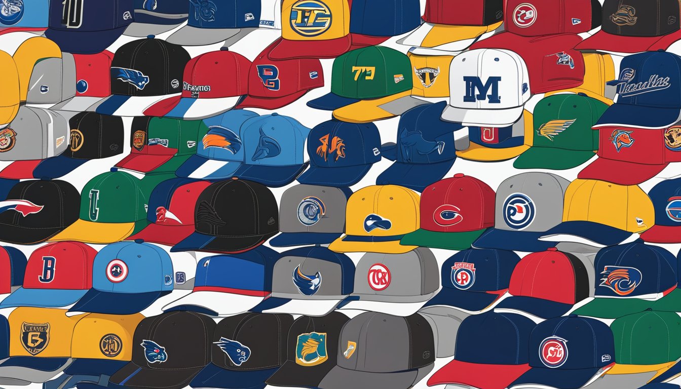 A display of Team Pride 47 brand fitted hats arranged in a neat and organized manner, showcasing a variety of colors and designs