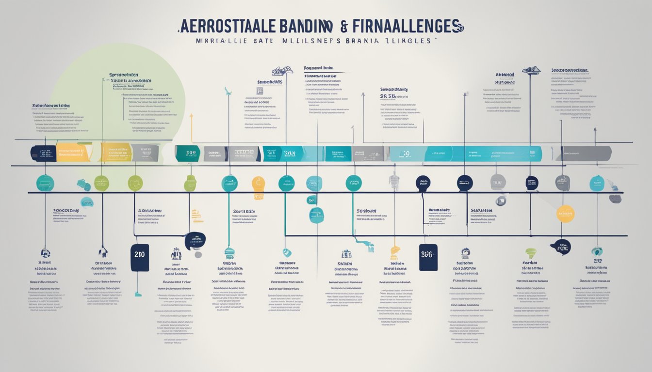 Aeropostale brand's financial milestones and challenges depicted through a timeline of sales figures and market trends
