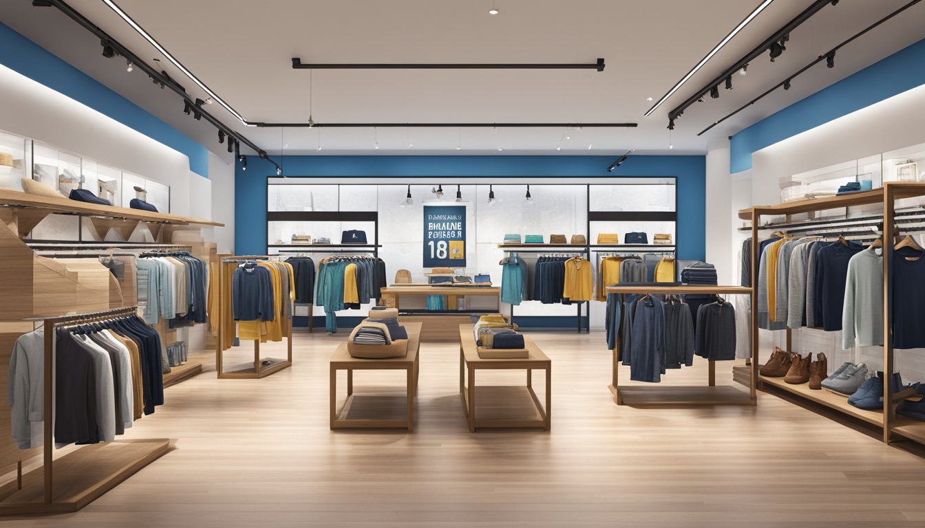 Aeropostale brand history: A modern retail store with sleek, minimalist design. Bright, spacious layout with trendy clothing displays and digital marketing screens