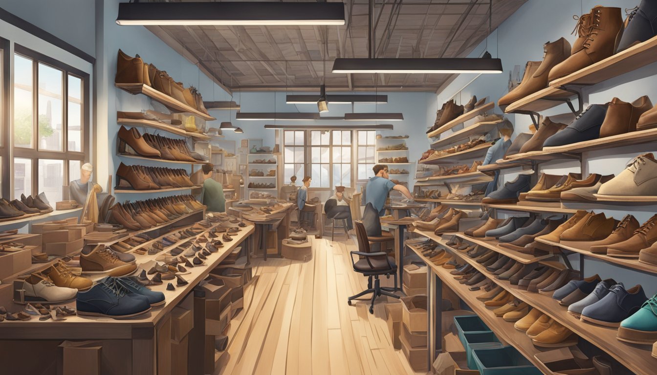 Aldo's brand origin: A small shoemaking workshop transforms into a bustling factory, with shoes flying off the shelves