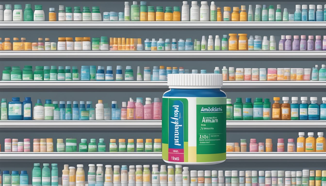 A bottle of Amlodipine and Valsartan sits on a pharmacy shelf, with the brand name prominently displayed on the label