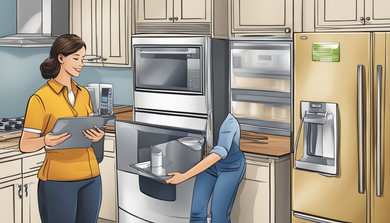 A customer service representative assists a client with a warranty claim for their appliance brand