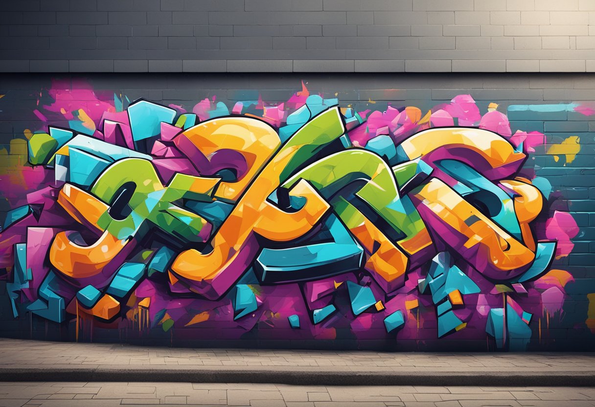 A graffiti-covered wall with bold, edgy lettering and vibrant colors, exuding confidence and individuality
