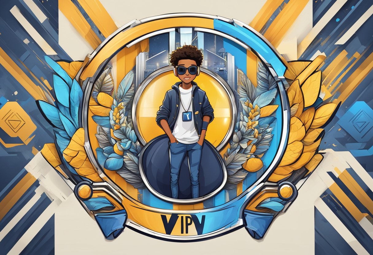 A stylish VIP badge with attitude and cool vibes, surrounded by unique and creative elements for a boys' Facebook bio