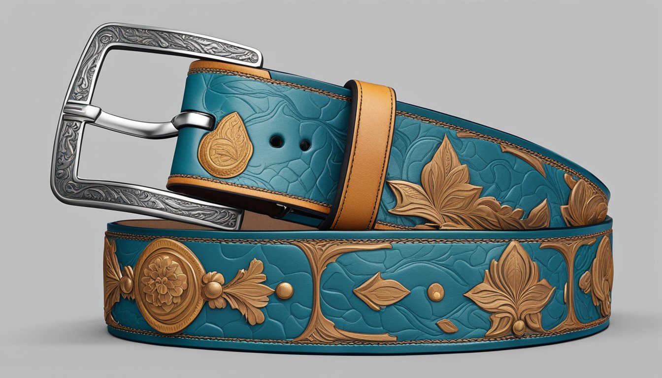 A sleek, leather belt is meticulously handcrafted, with intricate stitching and a polished buckle, showcasing the luxury brand's attention to detail