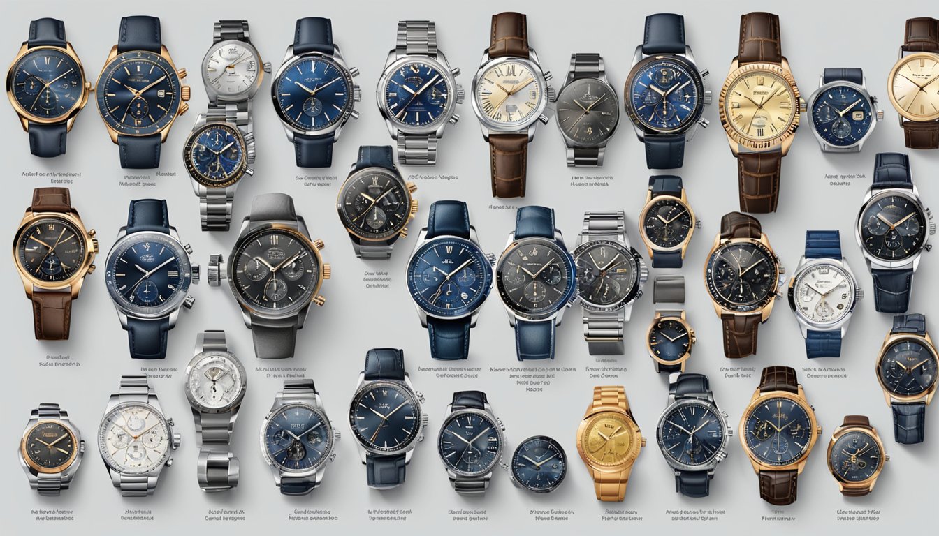 A display of top male watch brands arranged by price point