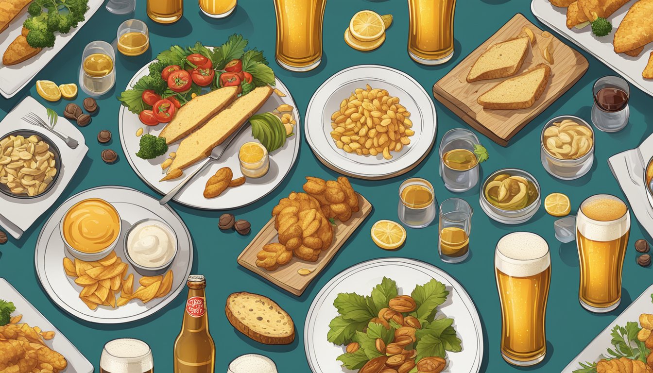 A table set with various blonde ale beer brands and food pairings