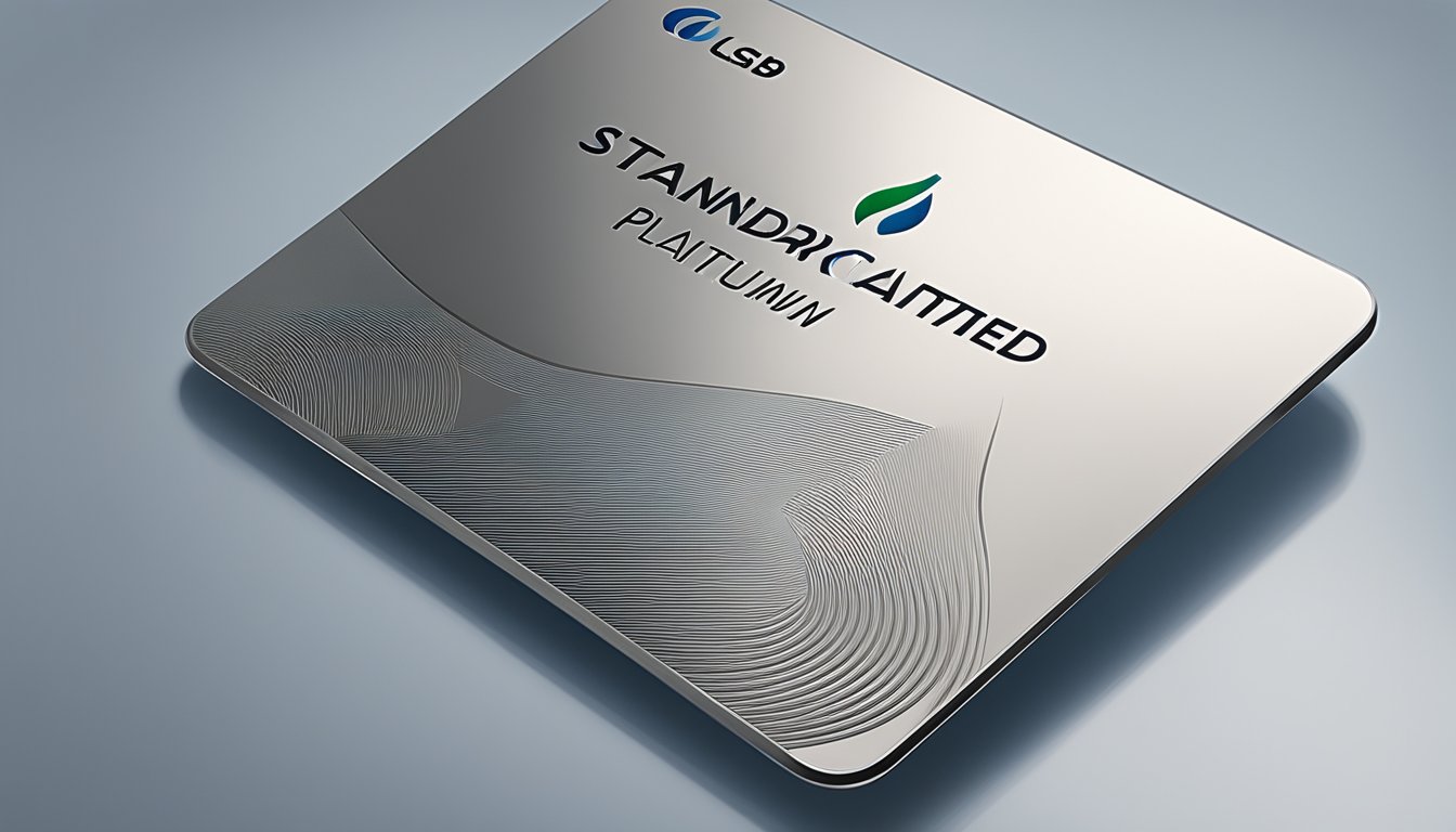 A gleaming Standard Chartered Prudential Platinum Card sits on a sleek surface, with the company logo prominently displayed