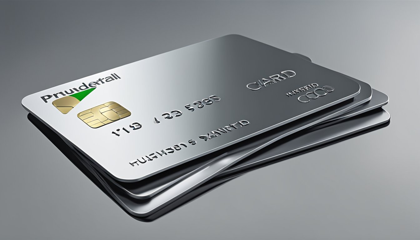 A sleek platinum credit card sits on a reflective surface, with the Standard Chartered and Prudential logos prominently displayed. The card exudes a sense of luxury and exclusivity