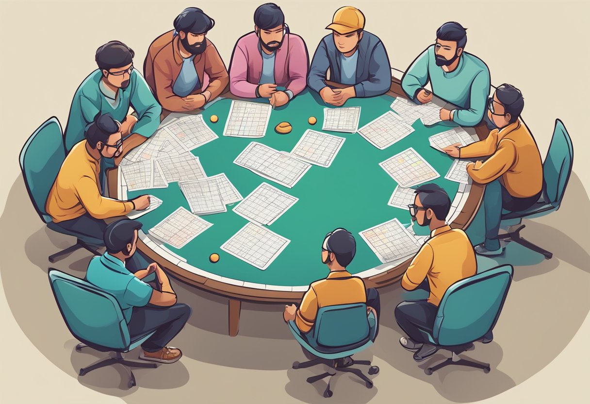 A group of people strategizing and planning their next moves to win a game of online Togel