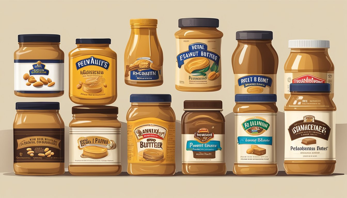 A timeline of peanut butter brands from the 19th century to present, showcasing the evolution of packaging and logos