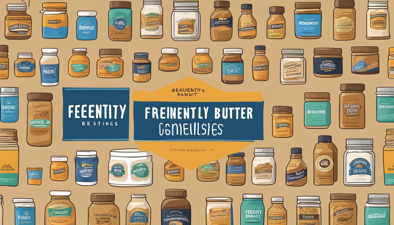 Various peanut butter brand logos arranged in a grid, with a title "Frequently Asked Questions" above