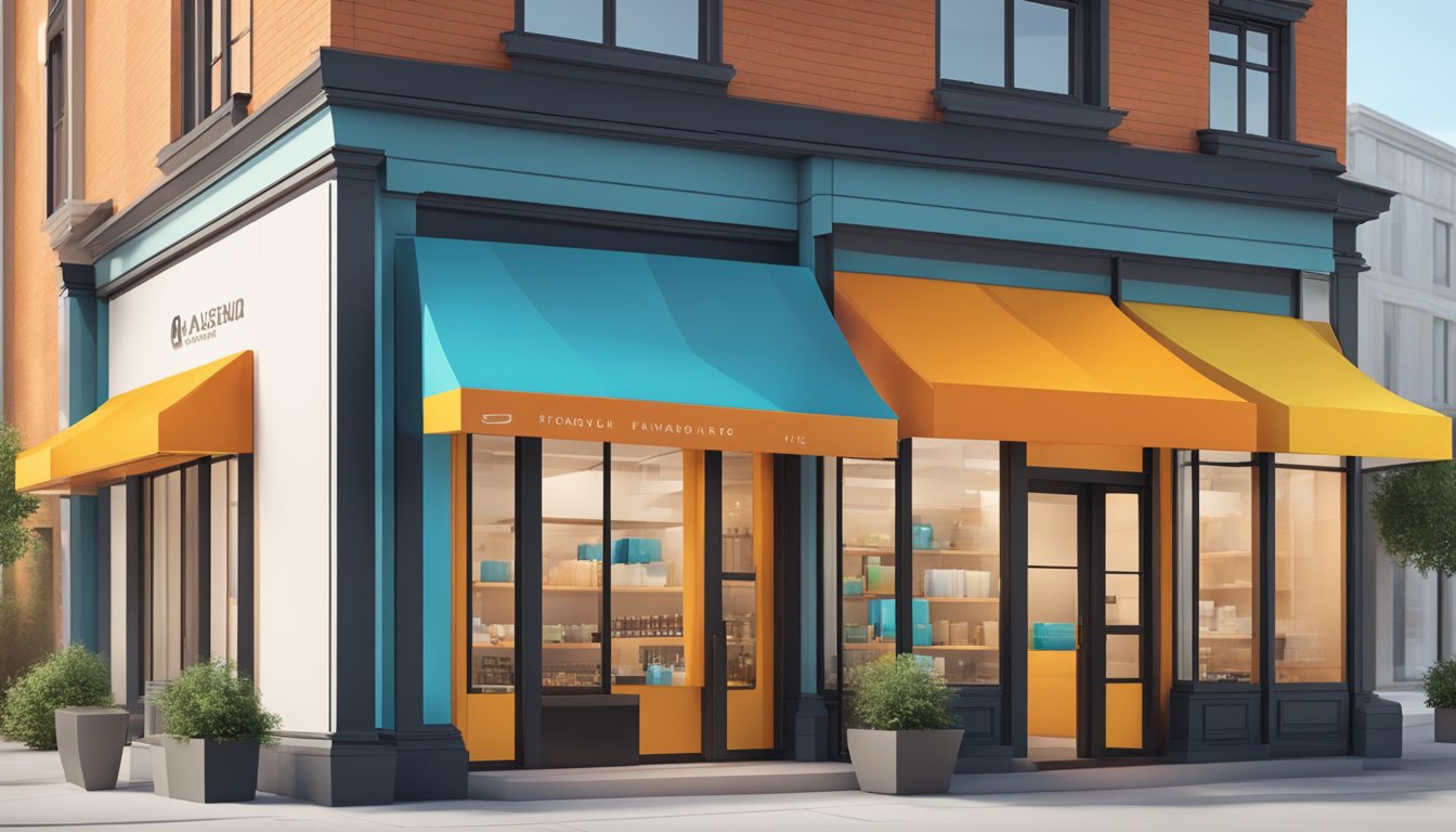 A sleek logo displayed prominently on a clean, modern storefront. Bright, bold colors draw attention to the brand's name and image