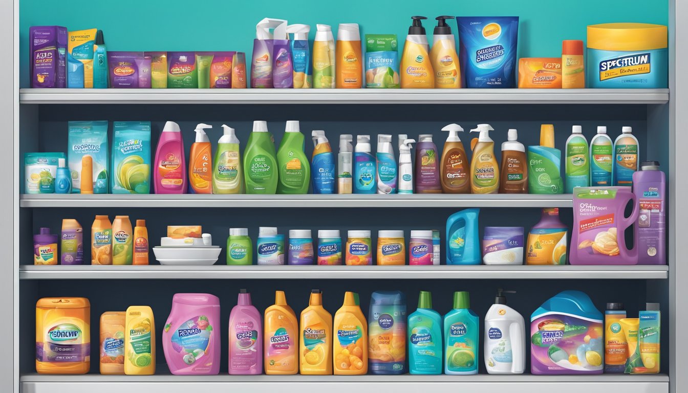 A shelf displays a wide range of Spectrum Brands Inc. products, from home appliances to personal care items