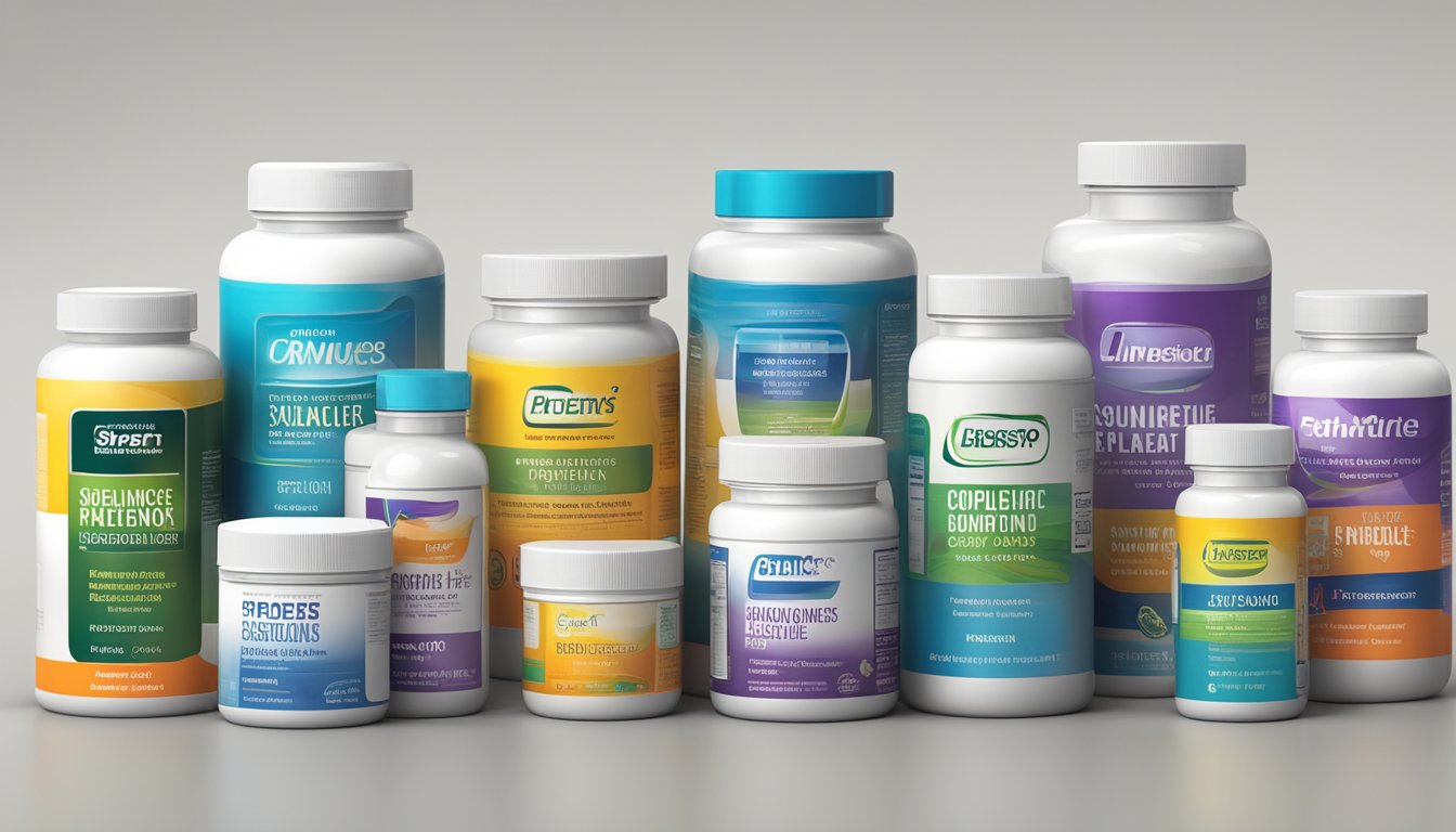 Various supplement brands displayed with clear consumer guidance labels