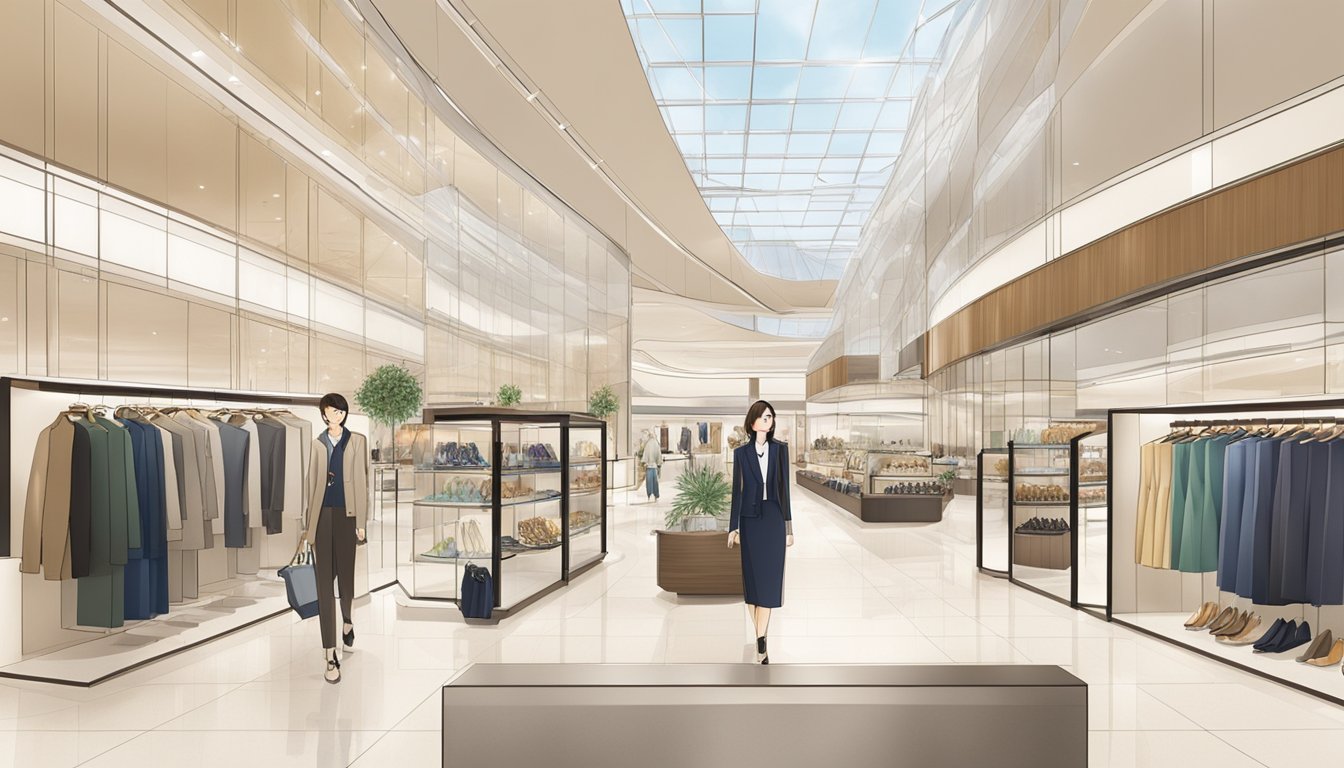 The Takashimaya department store showcases luxury fashion brands in a sleek, modern setting with elegant displays and sophisticated decor