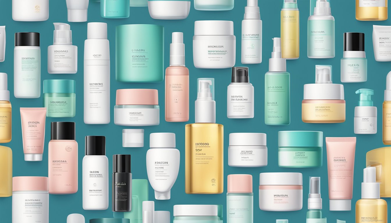 A display of popular Korean skincare products arranged neatly on a clean, minimalist background