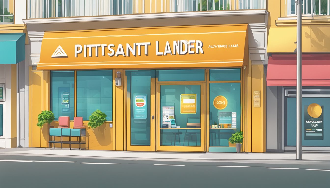 A bright, modern storefront with a bold sign advertising "Avoiding Pitfalls instant money lender: best cash loan source in Singapore."
