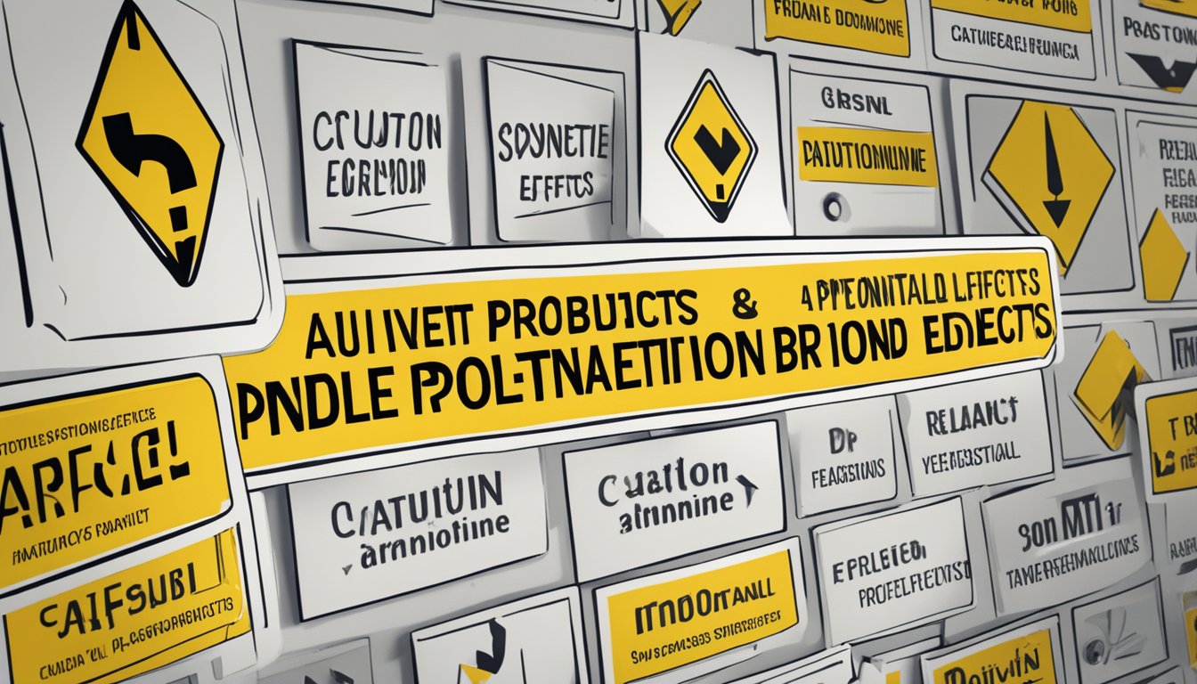A caution sign with "Potential Side Effects and Precautions" next to ademetionine brand name