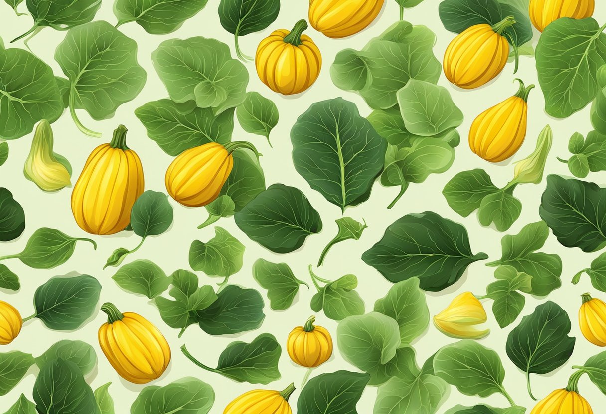 Yellow spots cover green squash leaves