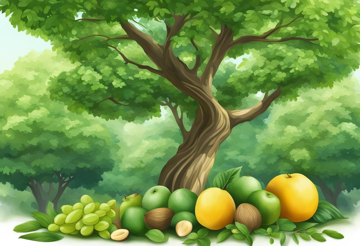 Lush green trees provide oxygen and shade, while also bearing fruits and nuts for nourishment and income